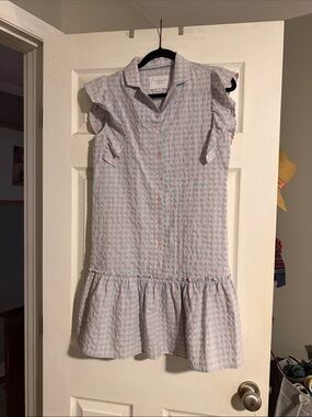 Light Blue and Pink women’s Gingham Button-Front Dress